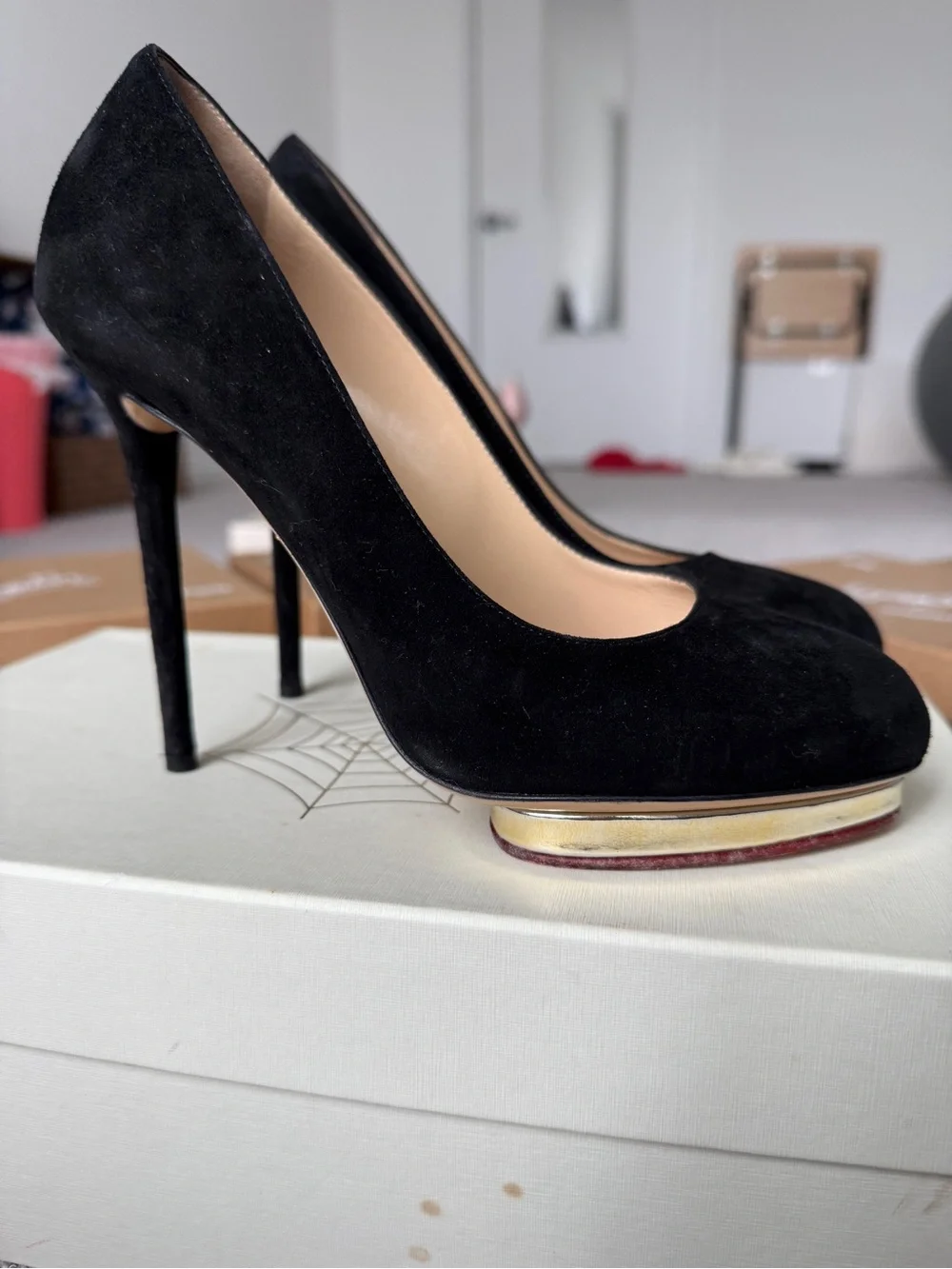 Charlotte Olympia Black Suede Pumps